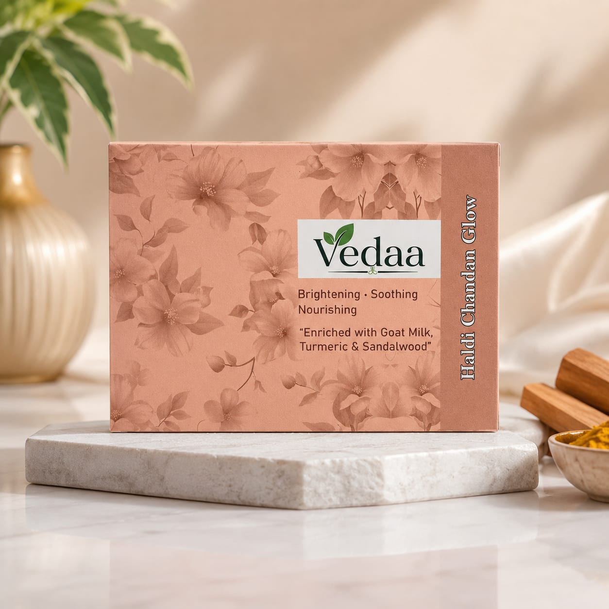 a1d44d5b-5ae0-470c-9791-193a96df8050 Vedaa Haldi Chandan Glow Soap - Pack of 1 - Image 1